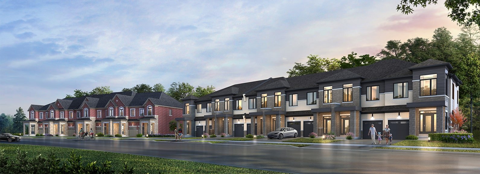 Bayview Heights traditional two-storey townhome streetscape, artist's rendering